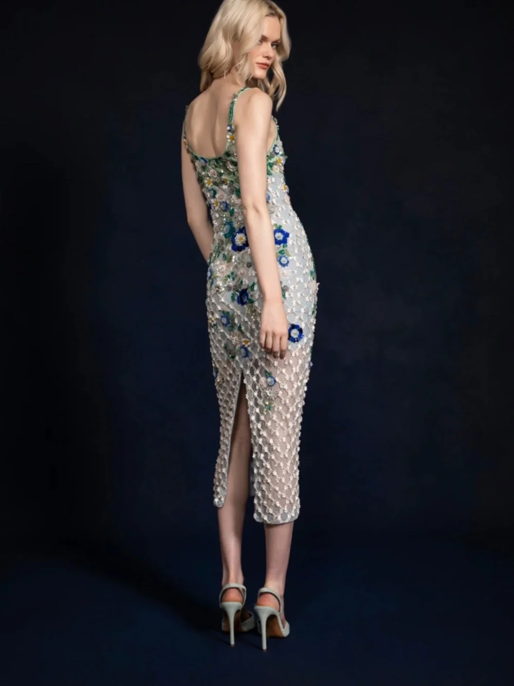La Fuori Gilded Flora Midi Dress Blue/Multi - Picture 3 of 12